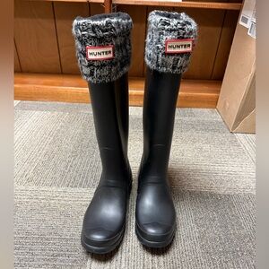 Hunter Black Boots with Gray Knit Cuffs